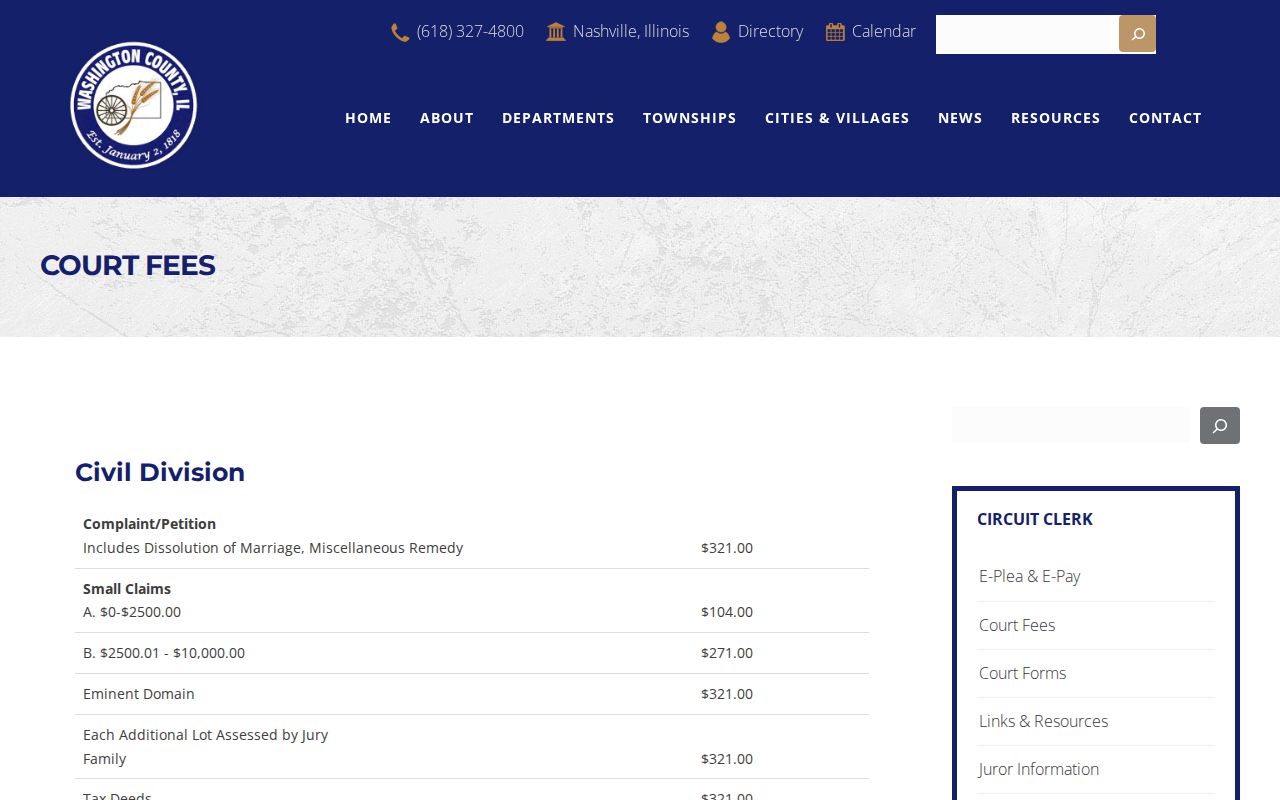 Washington County Circuit Clerk court copy and certification fees