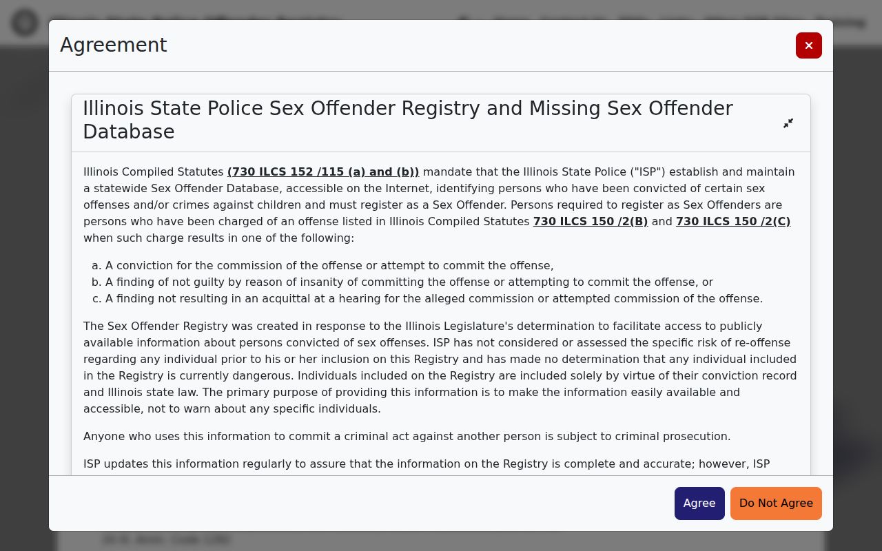 Illinois State Police sex offender registry search interface for Washington County