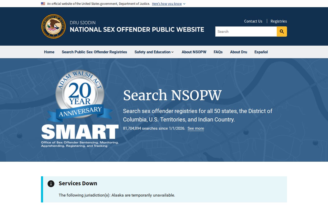 National Sex Offender Public Website search used with Washington County registry research